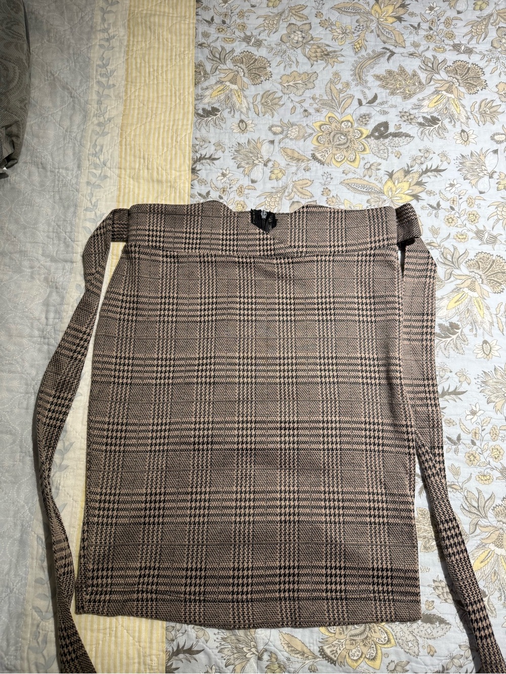 Active USA Brown Plaid Pencil Skirt with Waist Tie